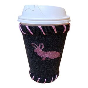 Handmade Upcycled Sock Mug cozy Coffee Tea koozie Hot Cocoa Gray Pink coozie